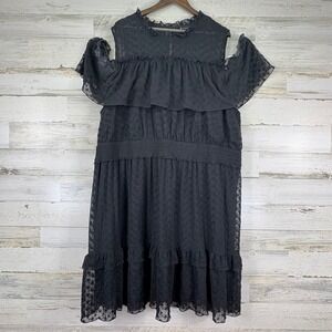 Lane Bryant Black‎ Eyelet Lace Cold Shoulder Ruffle Lined Dress Plus Size 28